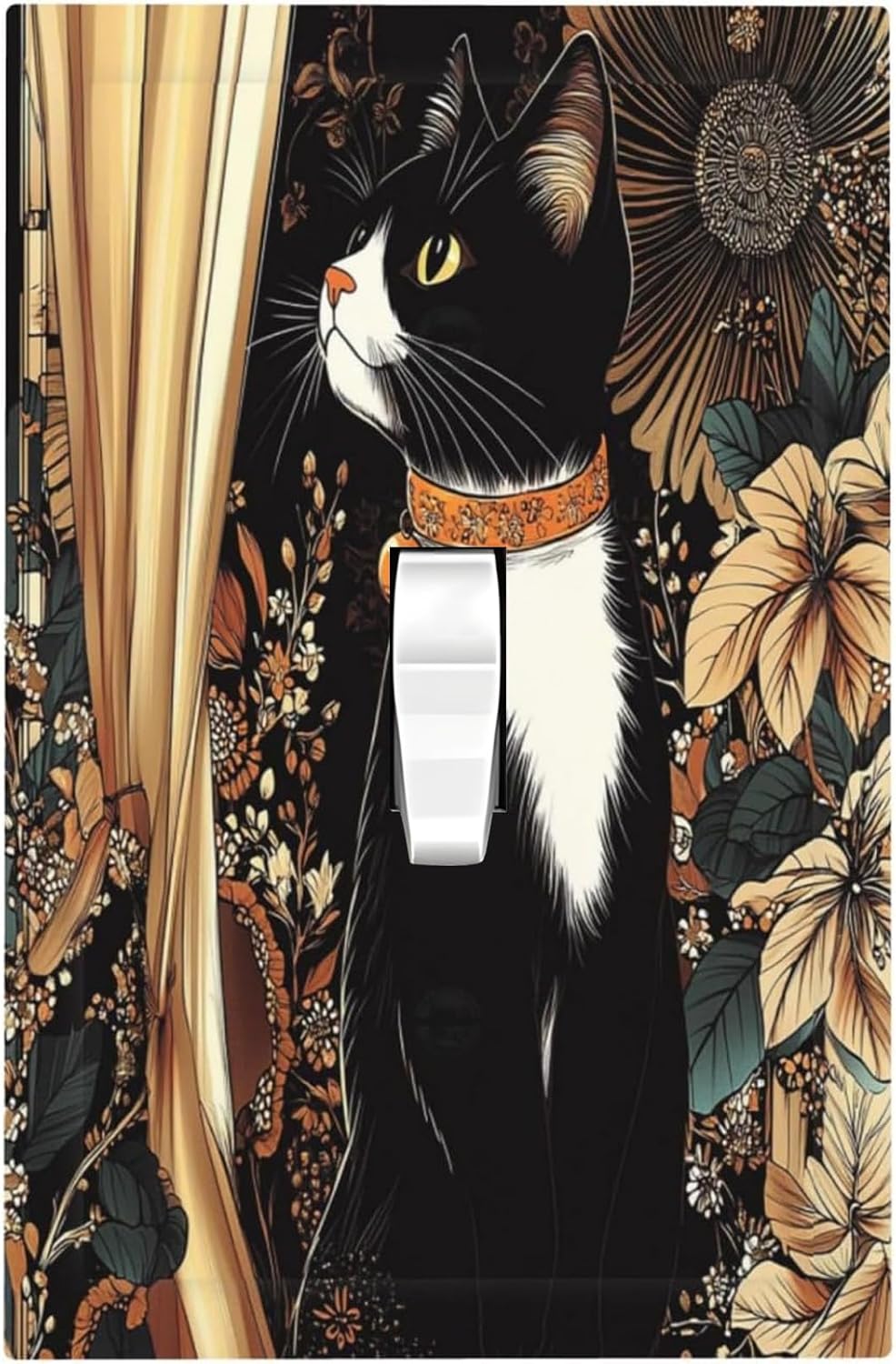 Decorative Light Switch Cover Boho Mandala Floral Black Cat Vintage Flower 1 Gang Single Toggle Device Electrical Faceplate Switchplates Decorator Outlet Wall Plate For Farmhouse Home