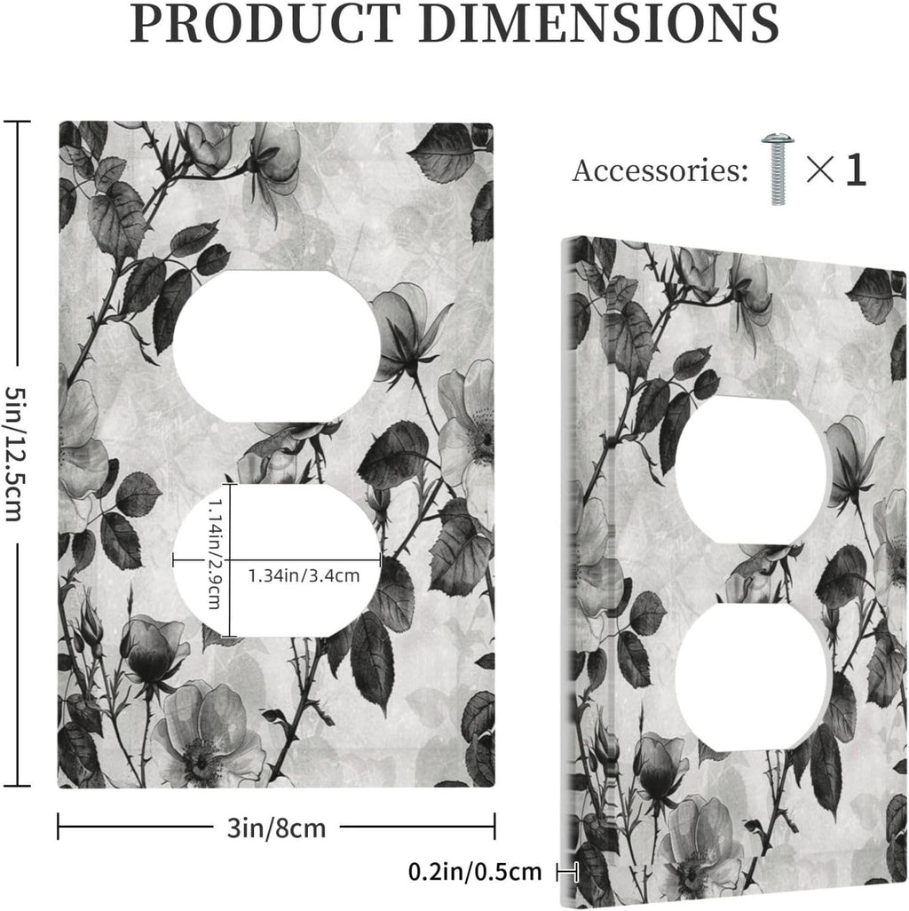 Outlet Covers Black Breezy Watercolor Garden Floral 1 Gang Duplex Wall Plate Decorative Switch Plates Electrical Receptacle Faceplate Light Switch Cover for Bedroom Home Decor
