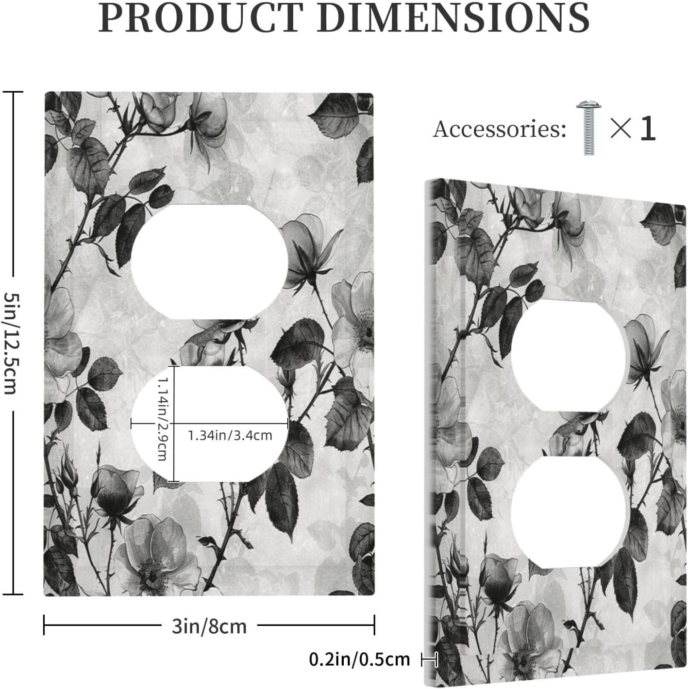 Outlet Covers Black Breezy Watercolor Garden Floral 1 Gang Duplex Wall Plate Decorative Switch Plates Electrical Receptacle Faceplate Light Switch Cover for Bedroom Home Decor