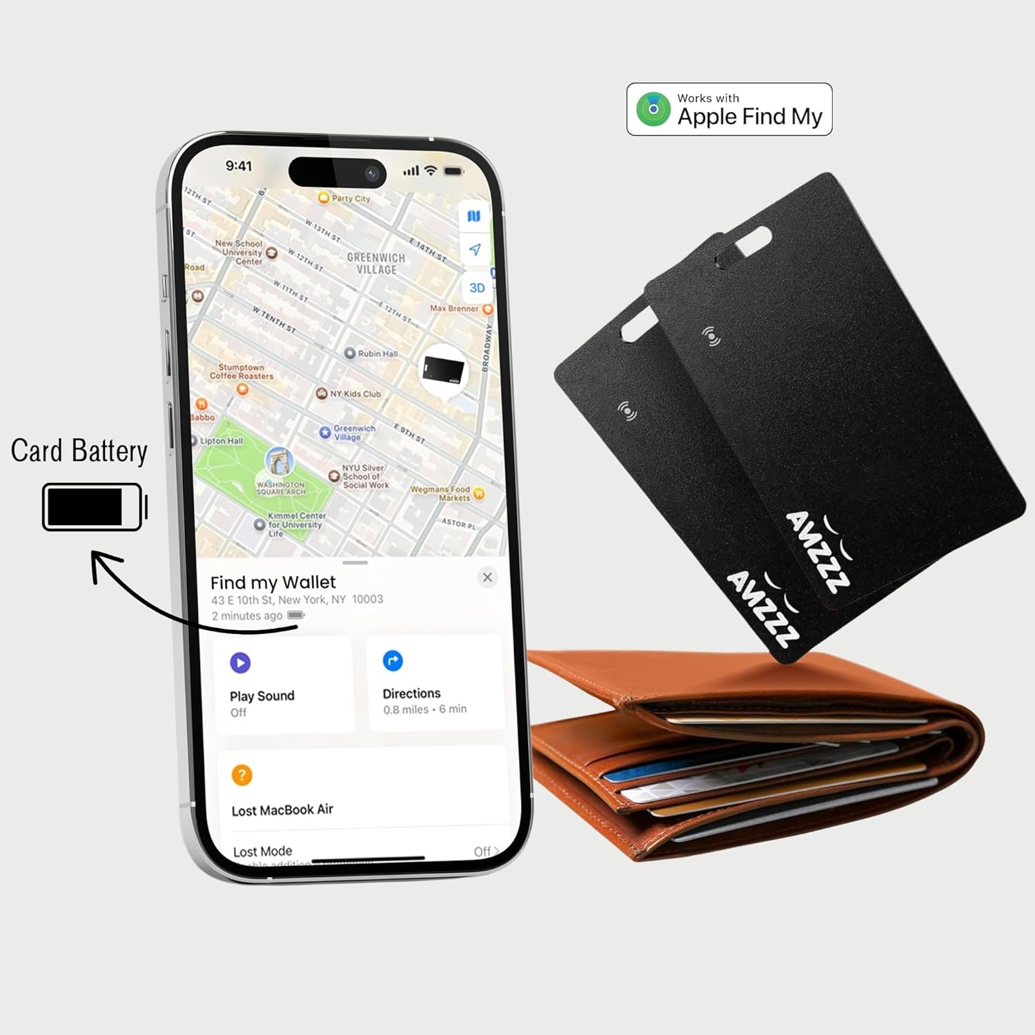 Pack of 2 Apple MFI Certified Airtag Tracker Card for Apple Find My, Rechargeable Card, Only 0.07in, Finder, Tracking Card with Keychain Hole, Item Locator for for Wallet, Keys, Bags, Gift