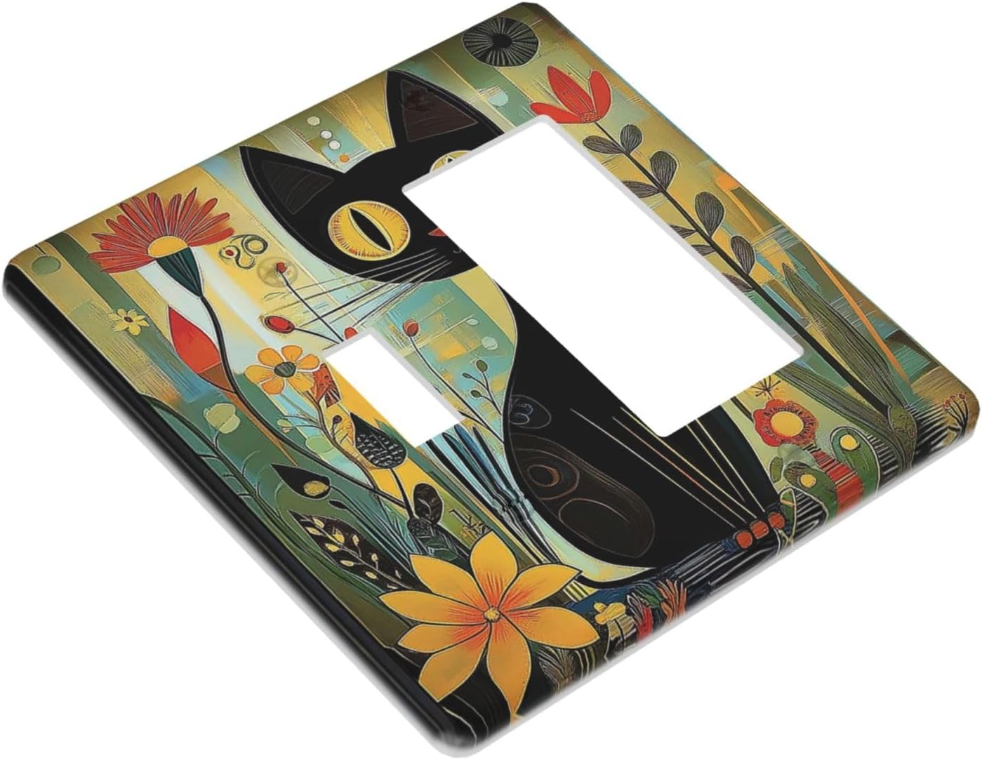 Funny Cat Retro Abstract Flowers Kitten Outlet Covers 1 Toggle 1 Rocker Combination Decorative Wall Plate Electrical Switch Plates Light Switch Cover Plate For Kids Room Bed Room Decor
