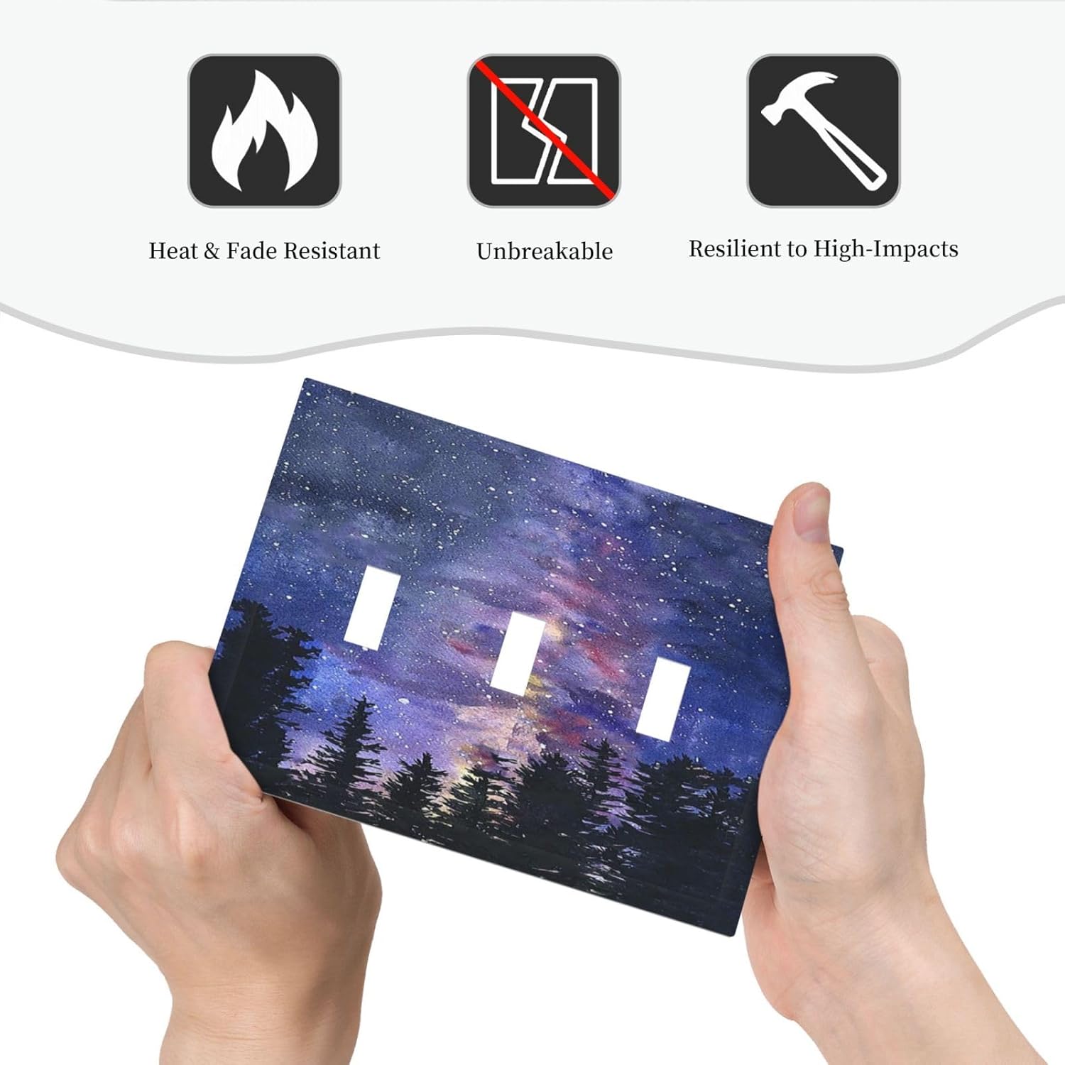 Decorative Switch Plates Dream Milky Way Starry Forest Pine Watercolor Painting 3 Gang Wall Plate Faceplate Triple Toggle Light Switch Cover Electrical Wall Panels for Bedroom Home Decor