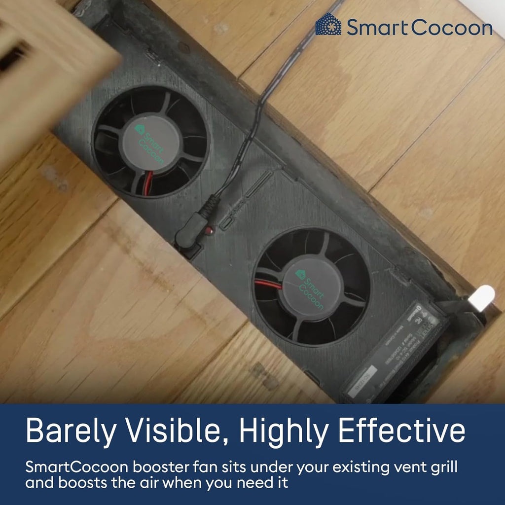 4X10 Register Booster Fan with Temperature & Humidity Sensor - Smart Dual Air Conditioner & Heater Floor Fan for Smart Home - Integrates with Ecobee & Nest Thermostats