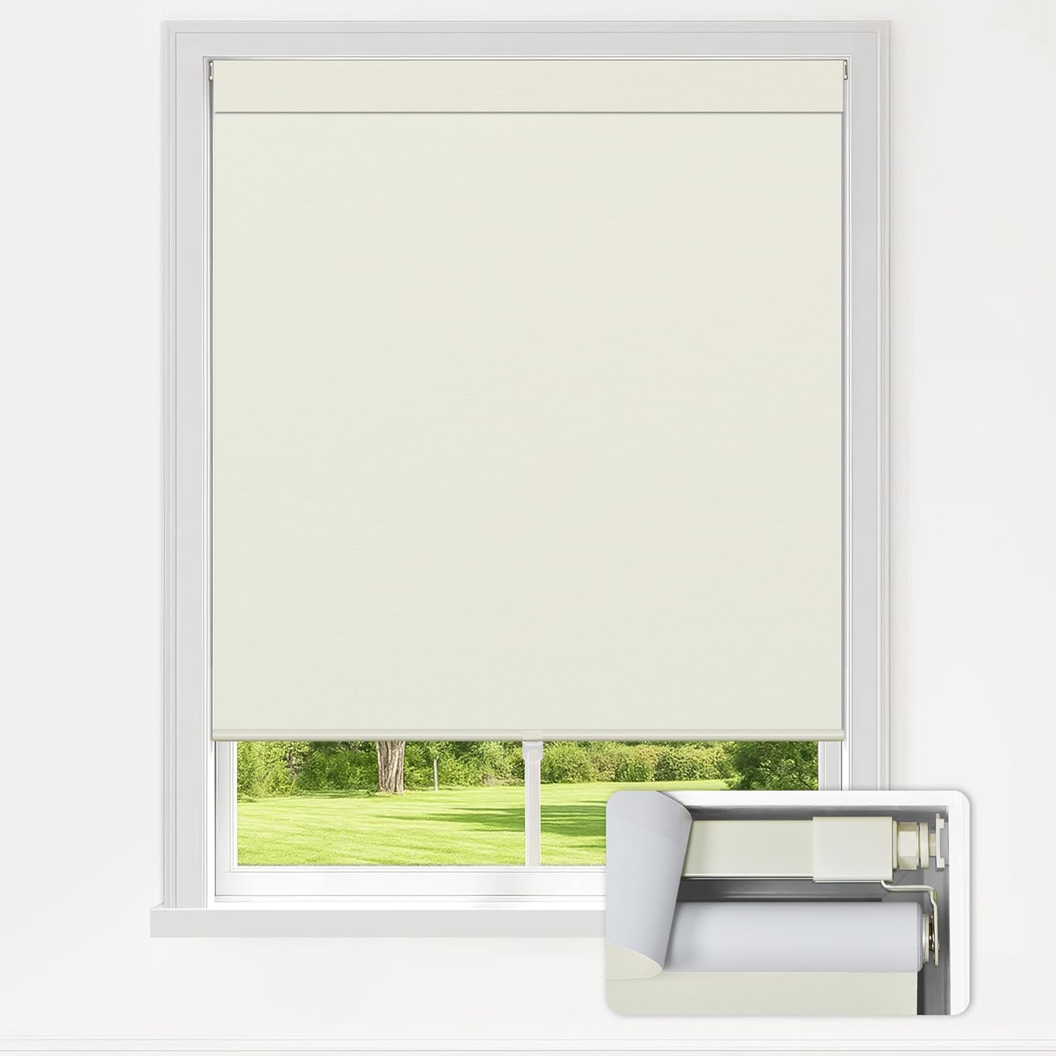 LazBlinds No Drill Blinds for Indoor Windows, Blackout Roller Shades, Cordless Window Blackout Blinds, Thermal Insulated Fabric UV Protection for Home and Office, 32.5" W x 48" H, Cream
