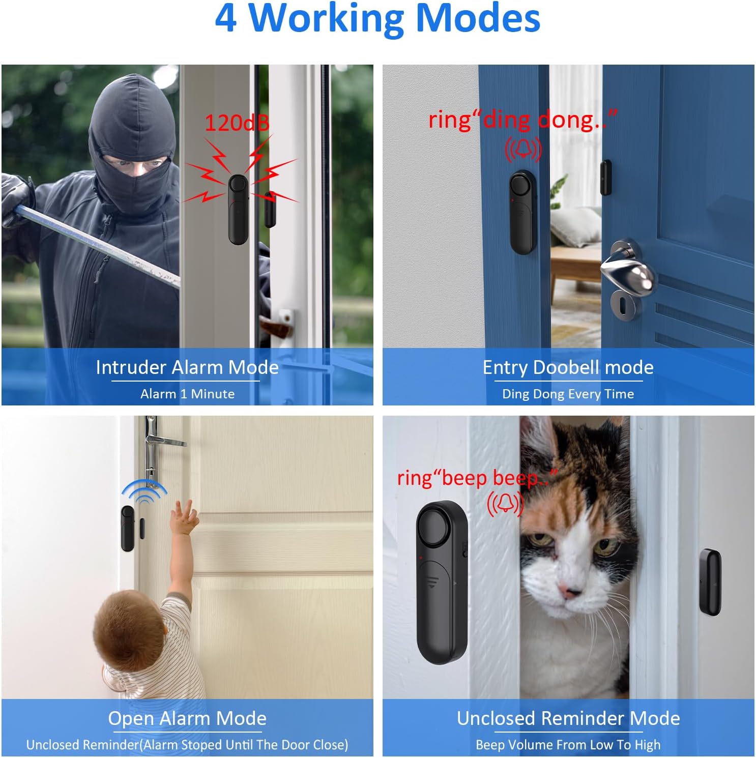 Window and Door Alarm When Opened (5 Pack) for Kids Safety/Home Security, Sliding Glass Front Door Opening Sensor Alarms for Dementia, 120dB Burglar Alert, Ideal for Business, Garage, Apartment, Black