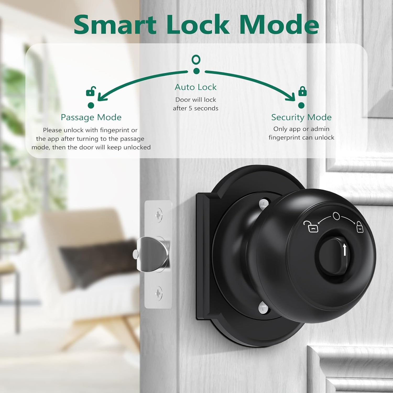 GeekTale Fingerprint Door Lock, Smart Lock with App, Biometric Door Lock, Thumbprint Door Knob, Smart Fingerprint Door Knob for Bedroom, Office, Apartment