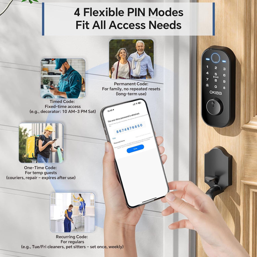 Smart Front Door Lock Set, Built-in WiFi, Keyless Entry Deadbolt with App Remote Control, Electronic Digital Touchscreen Keypad with Lever Handle, Fingerprint/Passcode/Fob/Key Unlock, Auto Lock