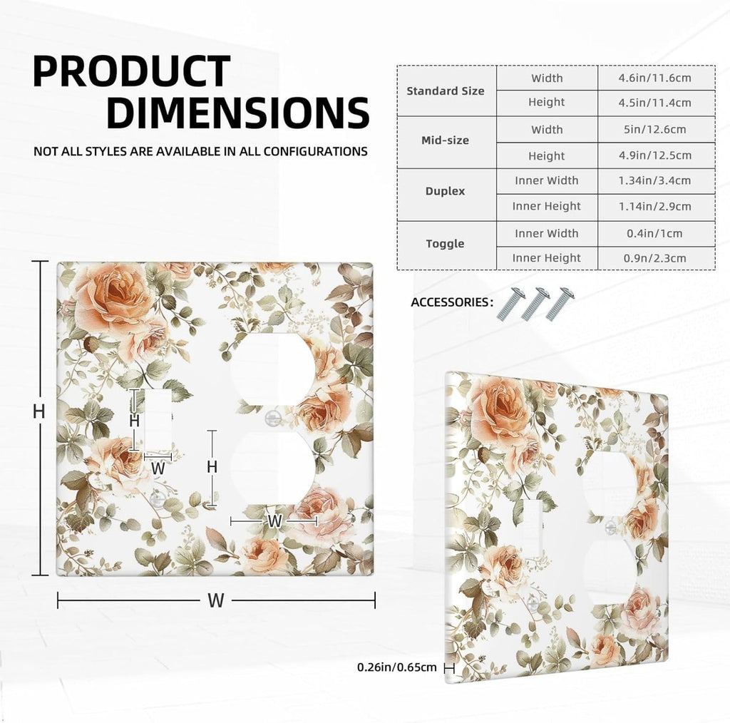 Wallplates Vintage Warm Color Orange Flowers And Leaves 1 Toggle 1 Duplex Switch Plate Electrical GFCI Faceplate Decorative Light Switch Covers for Bedroom living Room Decor