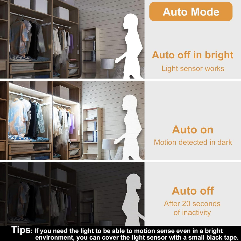 WOBANE Motion Sensor Stair Strip Lights,Rechargeable Motion Activated Closet Light,Battery Powered LED Strip,60 LEDs Homelife Bar for Bed,Pantry,Counter,Night Light,Cabinet,6000K White,6.56ft,2PCS