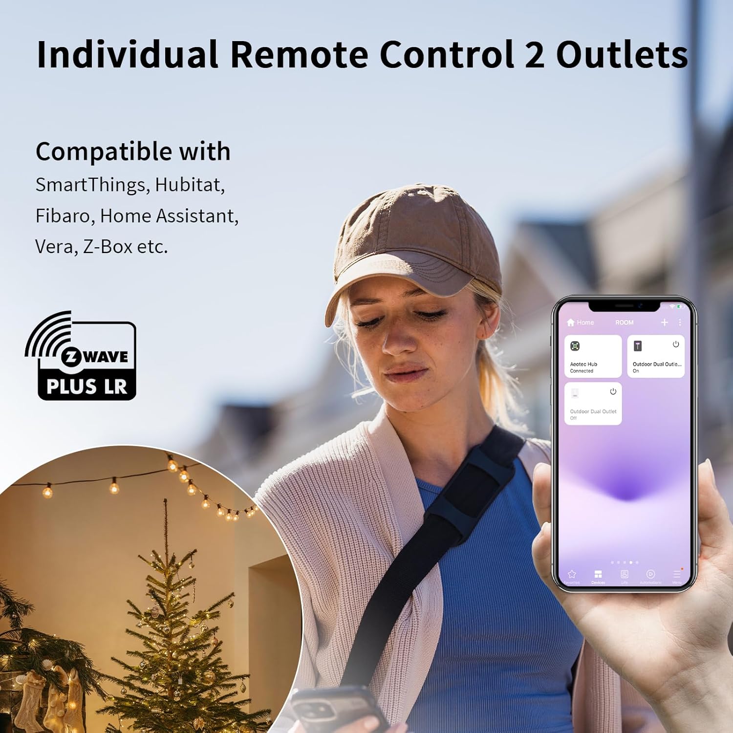 Minoston 800 Series Z-Wave Plug, Outdoor Zwave Smart Plug with 2 Individual Outlets, Waterproof Z-Wave Smart Outlet for Christmas Lights Compatible with SmartThings, Alexa, Zwave Hub Required (MP24Z)