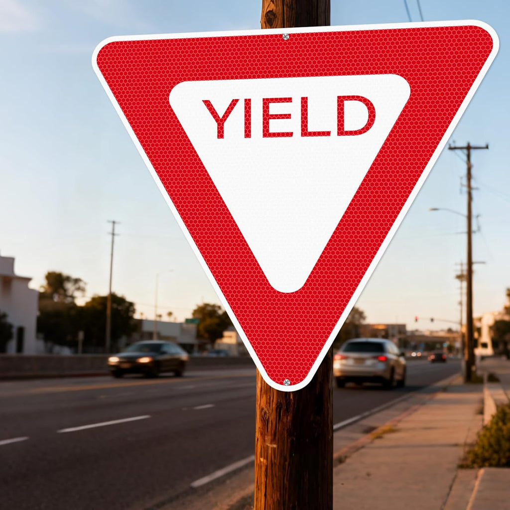 Yield Sign 30 × 30 Inch Engineer Grade Reflective Aluminum Waterproof Fade-Resistant Red Yield Safety Sign with Pre-Drilled Holes for Road Driveway Street