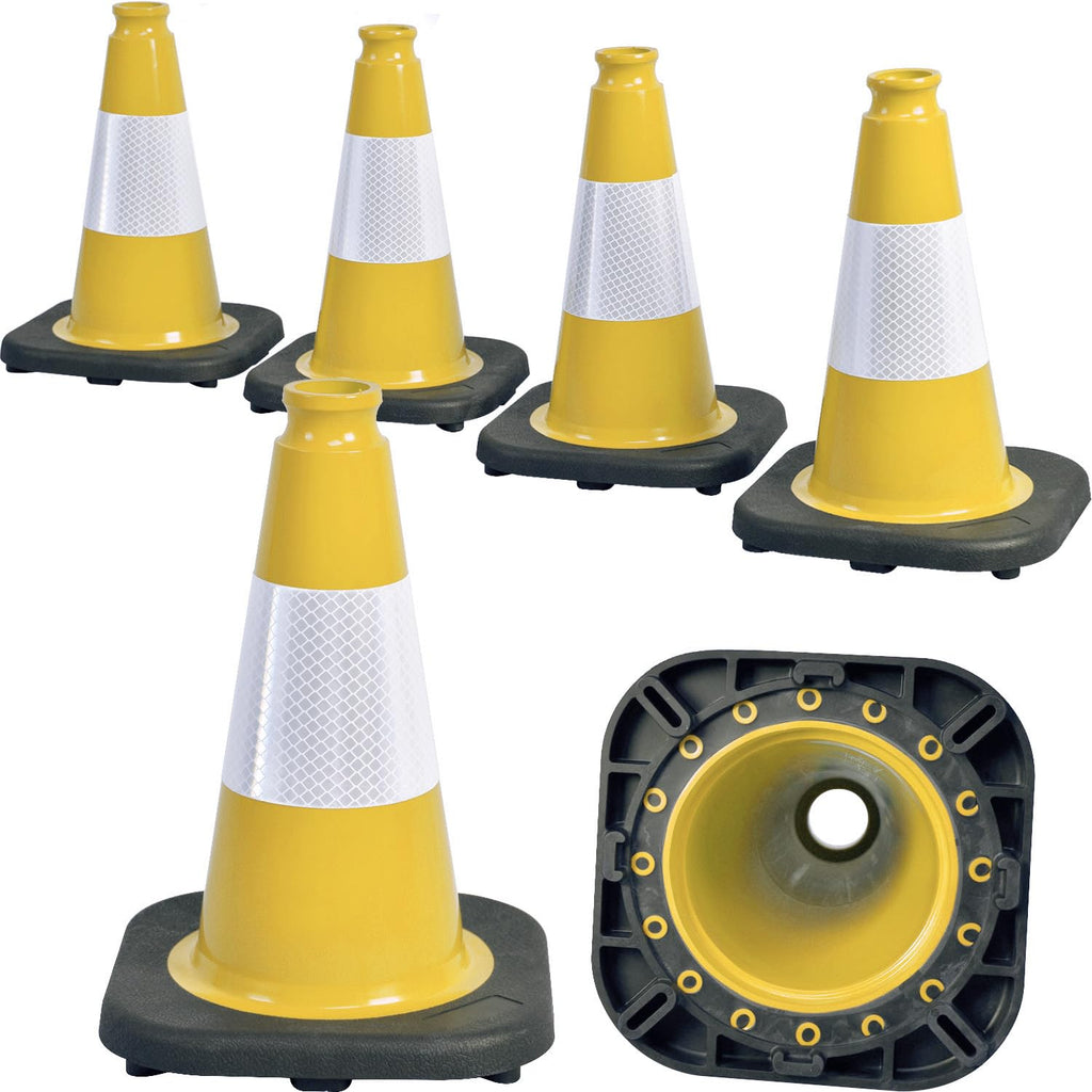 6 Pack 12" Inch Yellow PVC Traffic Cones with Heavy-Duty Base, High-Visibility All-Weather Safety Cones for Road Construction, Parking Lot, and Garage Use (6, Yellow, 12" Small)