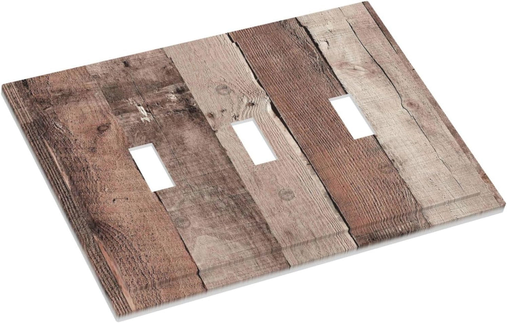 Decorative Switch Plates Retro Wood Brown Farmhouse Barn Wooden 3 Gang Wall Plate Triple Toggle Light Switch Cover Faceplate Electrical Wall Panels for Farmhouse Cabin Decor