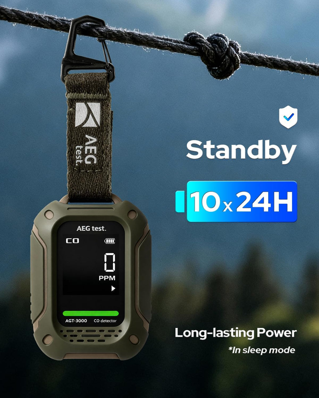 AGT-3000 Portable Carbon Monoxide Detector, 240H Standby, Upgraded CO Sensor for Travel, Rechargeable CO Detector with Audible & Visual Alerts, CO Meter for Camping, 0-1000ppm