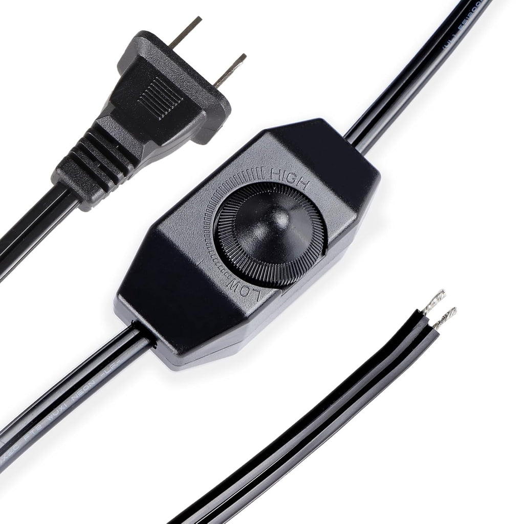 Dimmer Light Switch, 6FT Rotary Control for 120V 100W - Table Lamp Outdoor String Lights Dimmable Lights Dimming Thermostat Reptile - Black Pack of 1