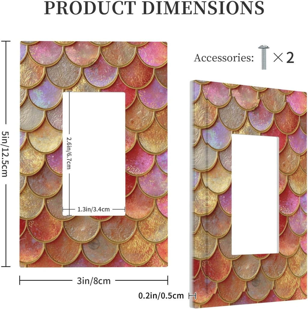 Mermaid Glitter Scale Rainbow Gold Fish Scales Decorative Outlet Covers 1 Gang Single Rocker Light Switch Cover Plate Wall Plates GFCI Faceplate for Bed Room Home Decor