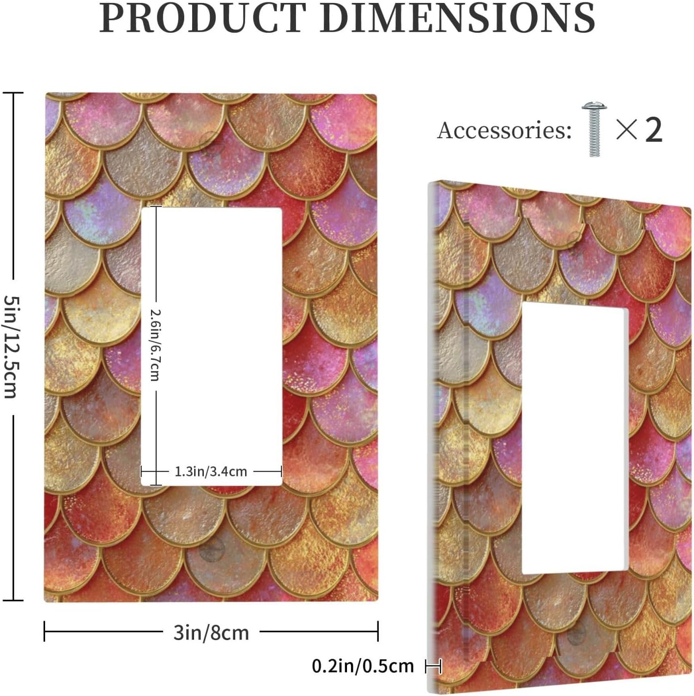 Mermaid Glitter Scale Rainbow Gold Fish Scales Decorative Outlet Covers 1 Gang Single Rocker Light Switch Cover Plate Wall Plates GFCI Faceplate for Bed Room Home Decor