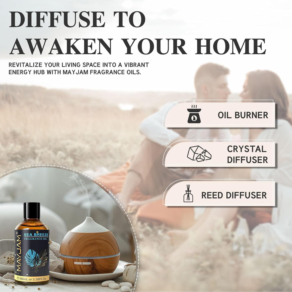 MAYJAM 100ML/3.38FL.OZ Sea Breeze Fragrance Oils with Glass Dropper, Essential Oils for Diffusers for Home, Long Lasting Scented Oils for Diffusers Soap Candle Making