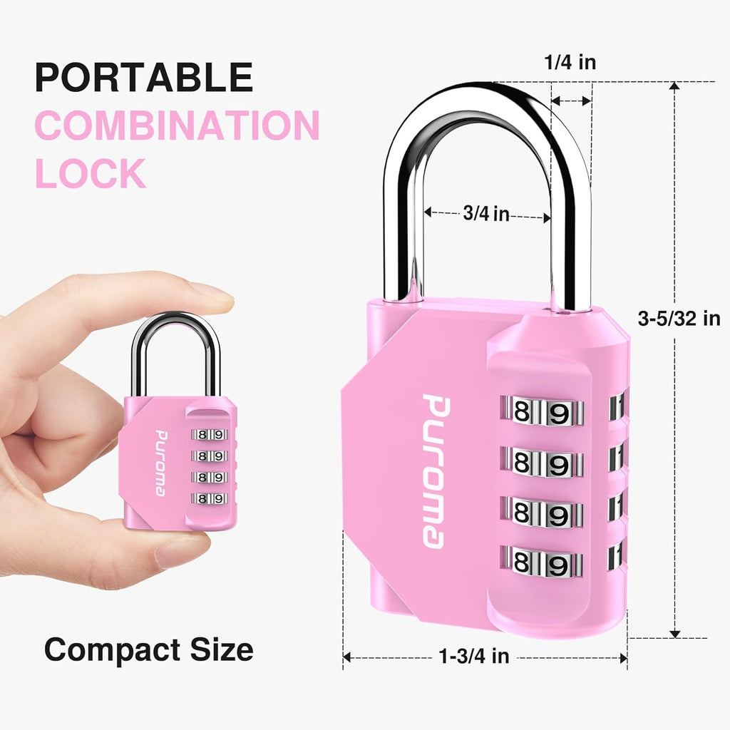Puroma 2 Pack Combination Lock for Locker 4 Digit Outdoor Waterproof Padlock for School, Gym, Sports, Fence, Toolbox, Gate, Case, Outdoor, Hasp Storage (Pink)