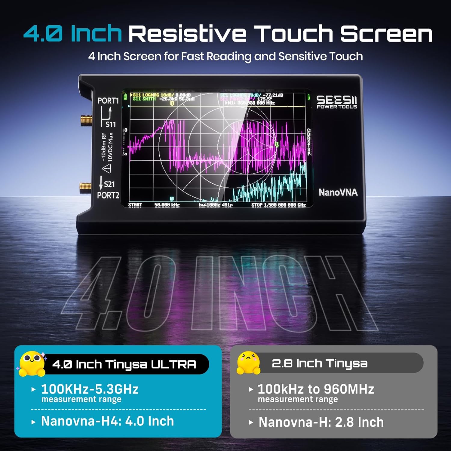 SEESII NanoVNA-H4 Vector Network Analyzer V4.4 9KHz-1.5GHz with 4" Touch Screen and EVA Hard Shell Protective Storage Case for Antenna Analyzer, Waterproof Shockproof with Carry Strap