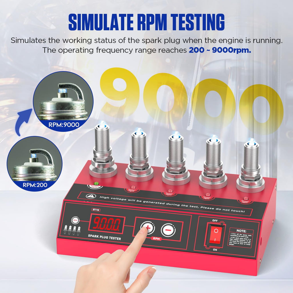 Spark Plug Tester Upgraded 5-Hole Spark Plug Tester Tool with Adjustable Frequency & Hole Height 200-9000rpm Car Engine Ignition Coil Tester Diagnostic Tool for 12V Gasoline Vehicles