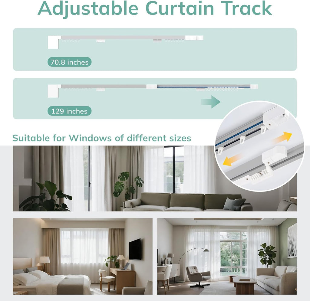 Umimile Smart Electric Curtain Track, Motorized Curtain Track System, 70.8-129 inch Adjustable Length, App/Remote Control, Compatible with Alexa, Google Home, for Ceiling and Wall Mount