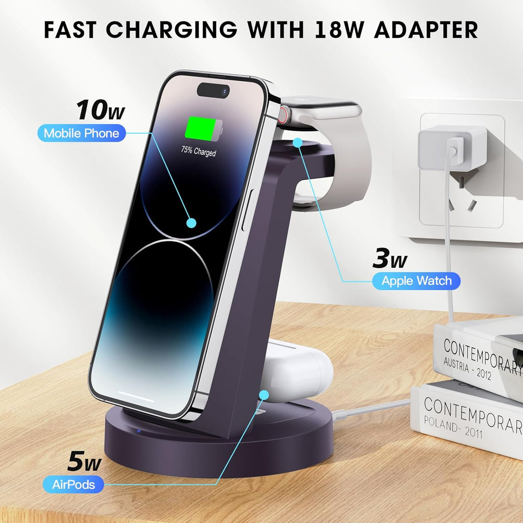 3 in 1 Charging Station for iPhone - Wireless Charger for Apple Products Multiple Devices - Charging Dock Stand for AirPods (for iPhone 17 16e 16 15 14 13 pro 12 11 X Max)
