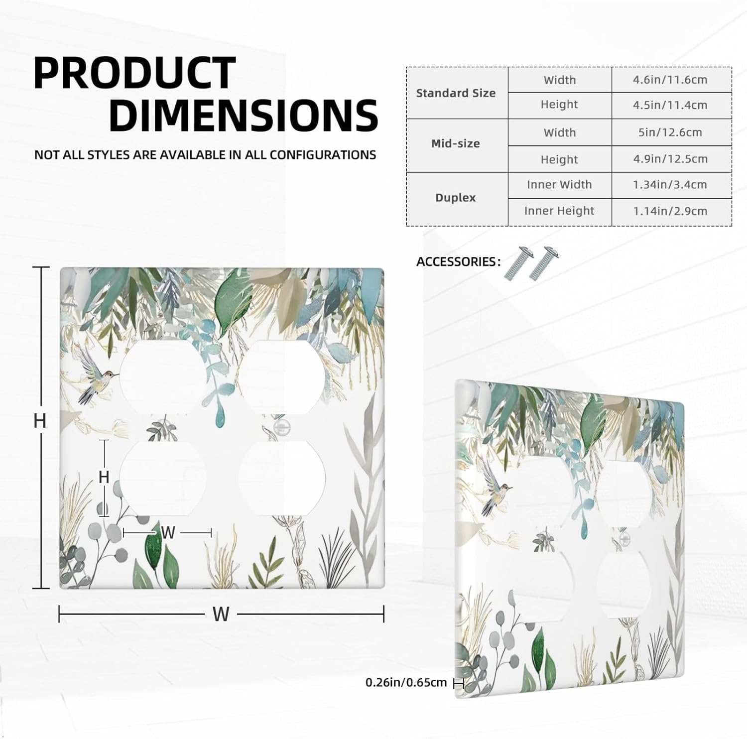 Green Tropical Palm Leaves Flower Plants Hummingbird Outlet Covers 2 Gang Double Duplex Decorative Light Switch Covers Electrical Wallplates Socket Faceplate for Bed Room Living Room Decor