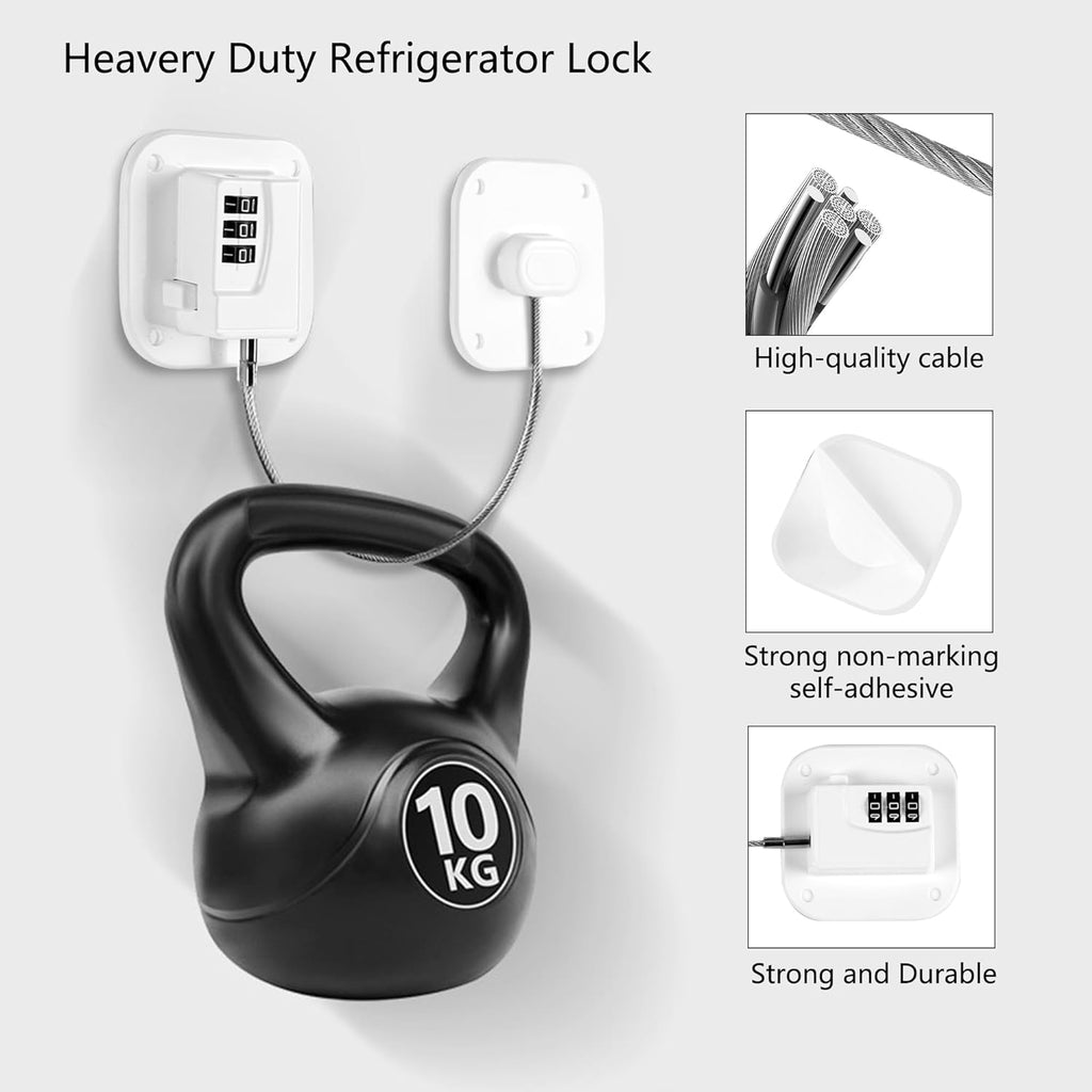Refrigerator Lock, Heavy Duty Fridge Lock, Combination Lock for Refrigerator Cabinets, Drawers, Safety, Easy Install No Keys Needed (White-3Pack)
