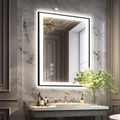 24x32 LED Bathroom Mirror, Black Aluminum Framed, Backlit + Front-Lit, 3 Colors Temperature Changeable, Dimmable Vanity Mirror, Tempered Glass, Defog, Waterproof, Memory (Horizontal/Vertical)