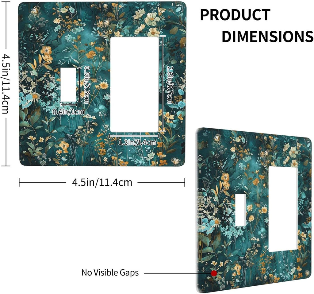 Outlet Covers Green Leaf Floral Boho Golden Flower Plant 1 Toggle 1 Rocker Combination Decorative Wall Plate Electrical Switch Plates Light Switch Cover Plate For Bed Room Cabin Decor