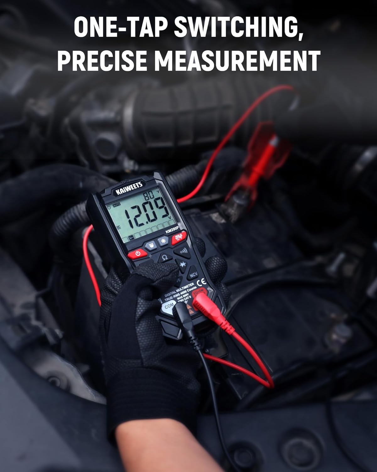 KAIWEETS KM200P Digital Multimeter, All Button Operation (No Knob), TRMS Auto Ranging, 4000 Counts, NCV, Voltmeter Ohmmeter, Fast & Accurate Measure AC/DC Voltage, Resistance, Continuity, Capacitance