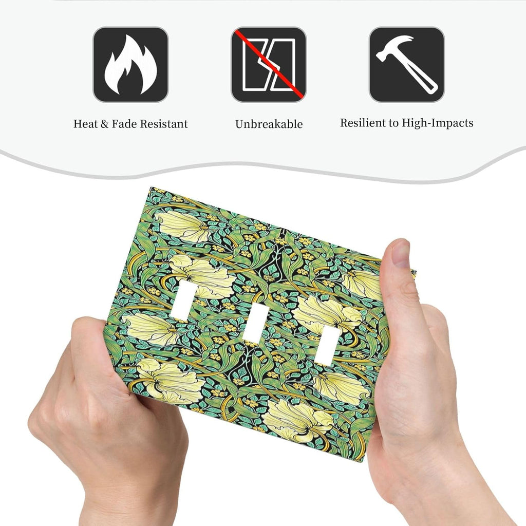 Decorative Switch Plates William Morris Vintage Floral Yellow Flowers Green Leaf 3 Gang Wall Plate Triple Toggle Light Switch Cover Faceplate Electrical Wall Panels for Bedroom living Room