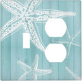 Decorative Outlet Covers Starfish Teal Wood Board Nautical 2 Gang Light Switch Cover Plate Single Toggle Duplex Wall Plates for Electrical Outlets Switch Plate Covers for Bedroom Home Decor