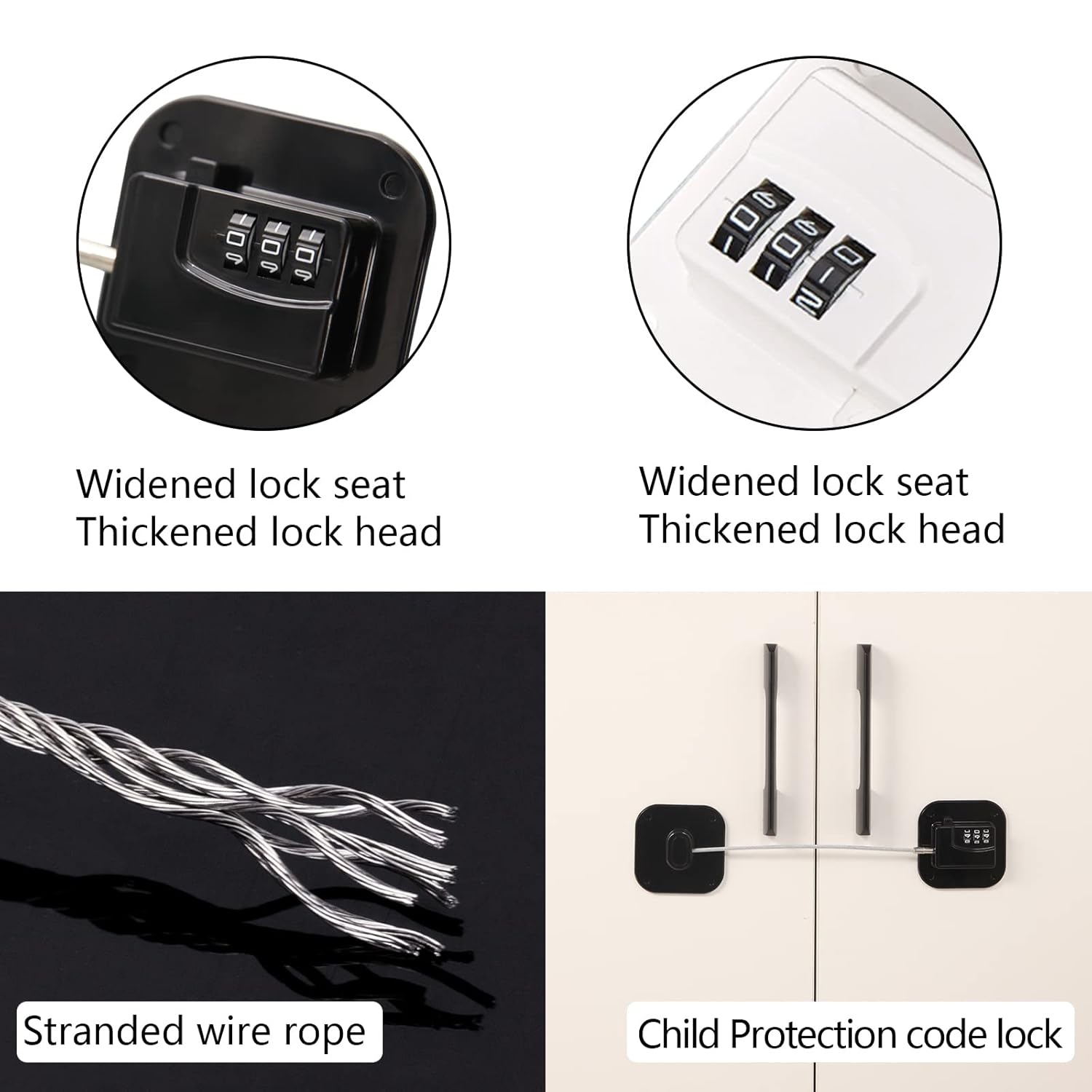 A Pack Refrigerator Lock Combination Coded Fridge Lock Freezer Child Safety Lock Door Lock with Strong Adhesive No Keys Needed Black