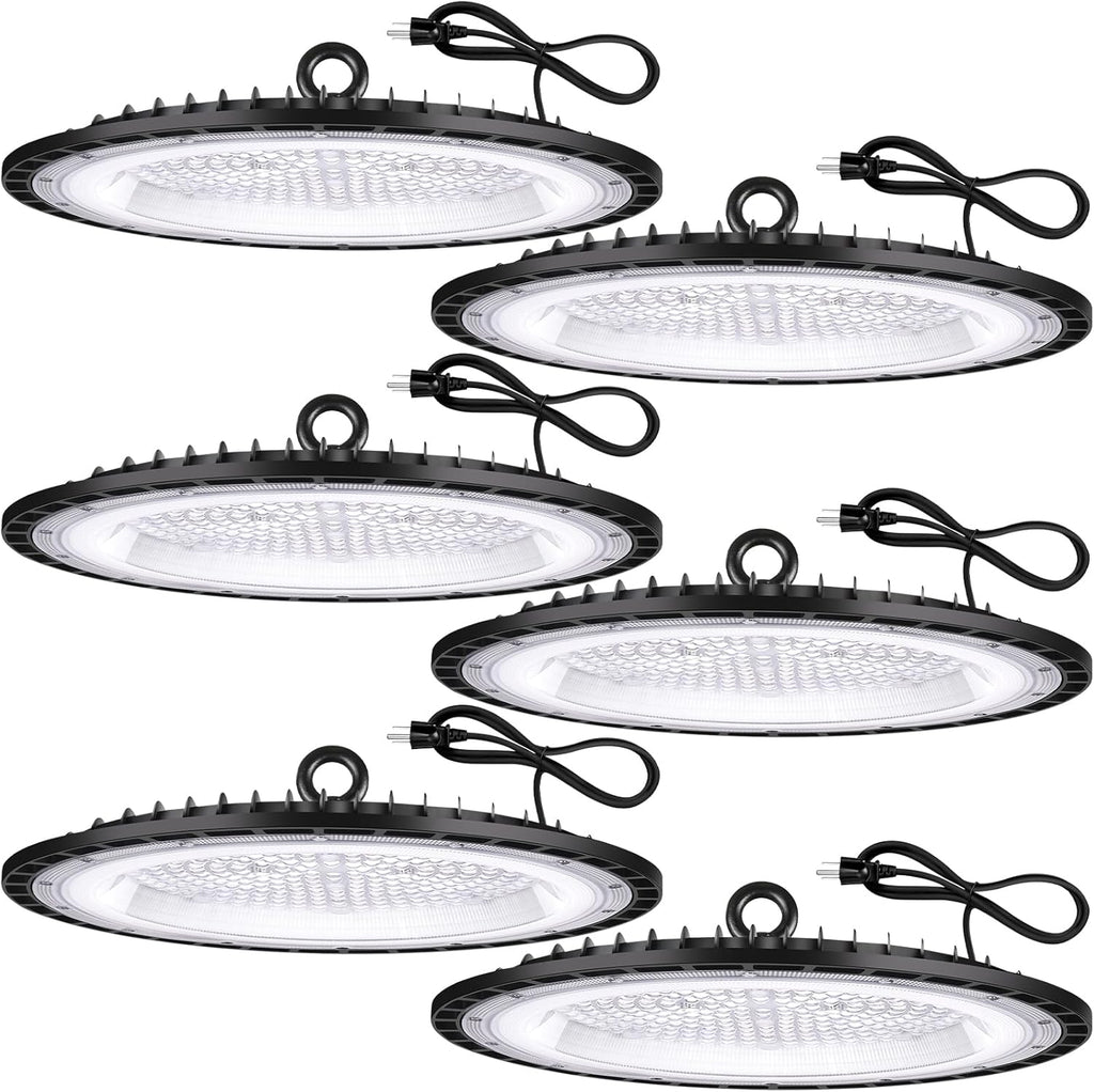6 Pack 200W UFO Led High Bay Light Fixture,120VAC,30800LM,5000K Daylight Commercial Shop Bay Lighting,[850W MH/HPS Equiv.] US Plug Area Lighting for Warehouse/Barn/Gym/Factory/Workshop