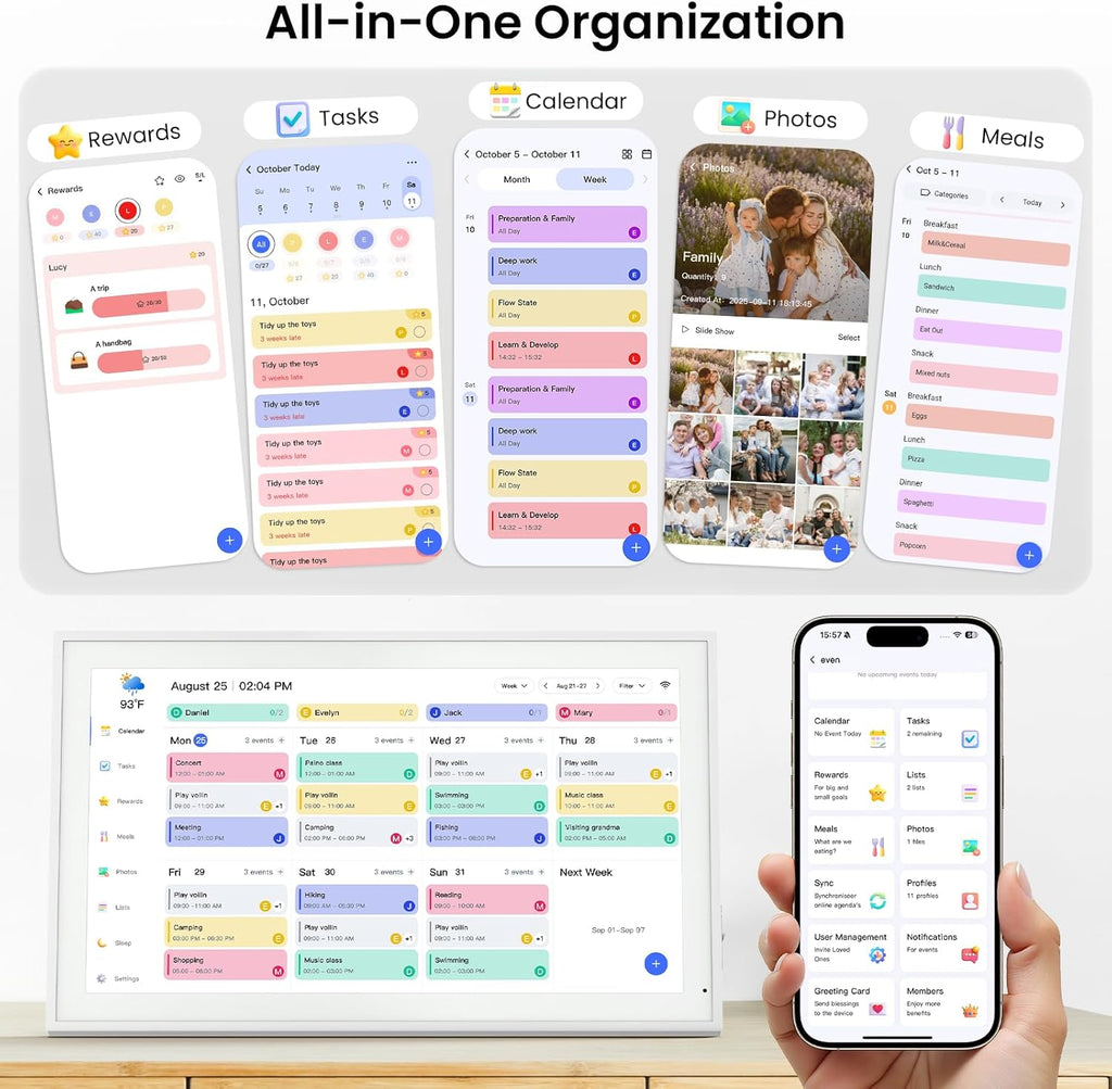 Digital Calendar Schedual Planning Calendar, Chore Chart Task & Rewards for Parent-child 1920 x 1080P Full HD Interactive Touchscreen Smart Family Planner, Wall & Desk Mountable (White, 21.5inch)