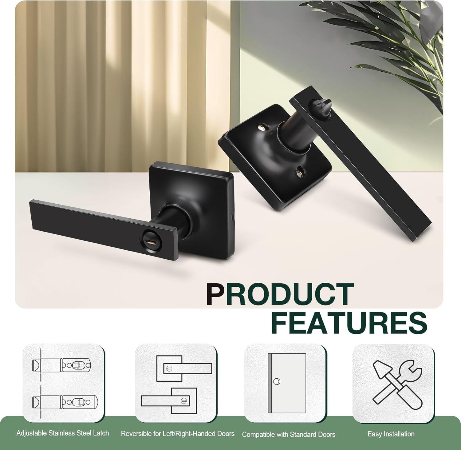 GOBEKOR 6 Pack Matte Black Privacy Door Handles Interior Door Levers for Bedroom Bathroom Black Privacy Levers Square Lever Door Handles