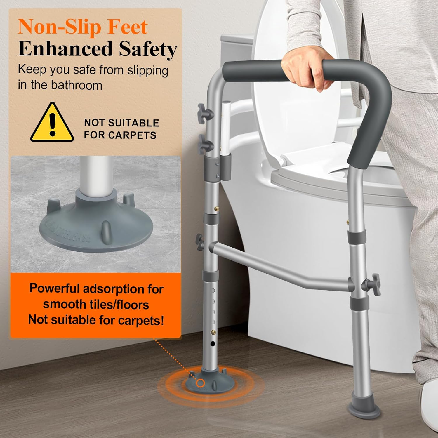 Toilet Safety Rails for Elderly, Adjustable Handicap Toilet Seat with Handles, Sturdy Toilet Support Frame with Arms for Seniors and Disabled