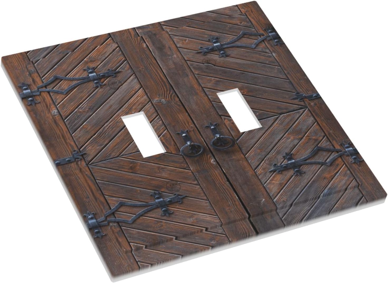 Decorative Light Switch Plate Covers Vintage Brown Wood Barn Door 2 Gang Light Switch Cover Unique Double Toggle Wall Plate Outlet Covers for Bedroom Home Decor （2 Pack）
