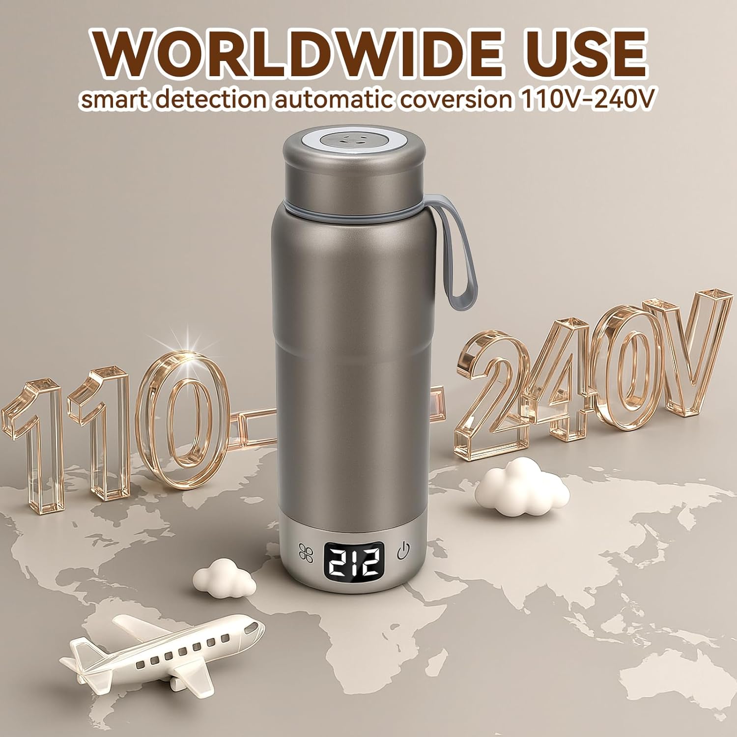 Pure Titanium Travel Kettle,Dual Voltage Portable Electric Kettle 110V-240V Smart Small Water Boiler for Tea & Coffee,12 Temperature Control,Auto Shut Off & Boil Dry Protection (Gray,520ML)