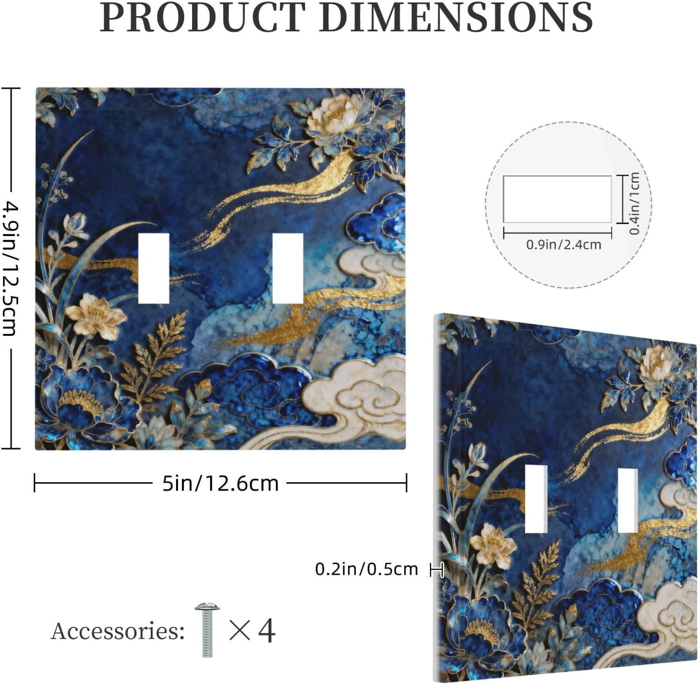 Decorative Light Switch Cover Plate Blue White Flower Gold Line Cloud 2 Gang Outlet Covers Double Toggle Wall Plates for Electrical Outlets Switch Plate Covers Faceplate for Home Decor