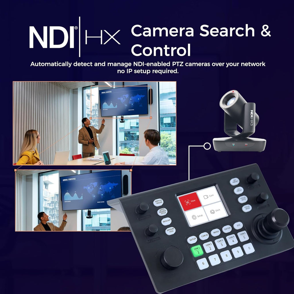 RGBlink Multi‑Protocol PTZ Controller w/ 3.49″ LCD, PoE, NDI 5.5 & Hall‑Sensor Joystick, 255‑Camera Support, VISCA/PELCO‑D/P, RS485/422/232–Ideal for Worship, Webinars & Live Streaming (RGBBKT)