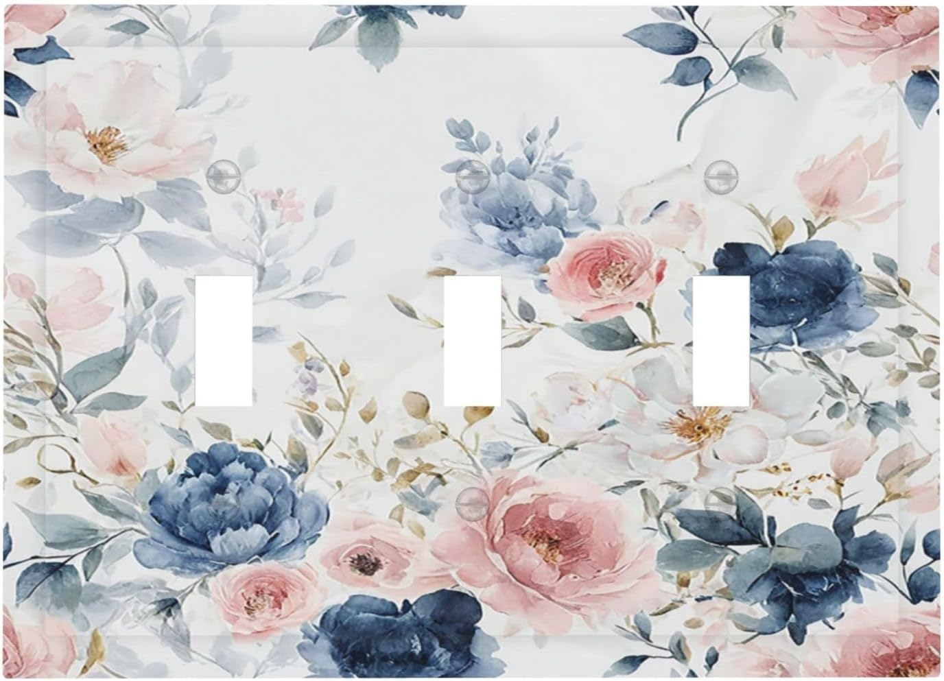 Light Switch Covers Elegant Watercolor Pink Blue Flowers Floral 3 Gang Wall Plates Triple Toggle Outlet Cover Decorative Switchplates Electrical Panel Cover for Kitchen Living Room 4.8 X 6.7 IN