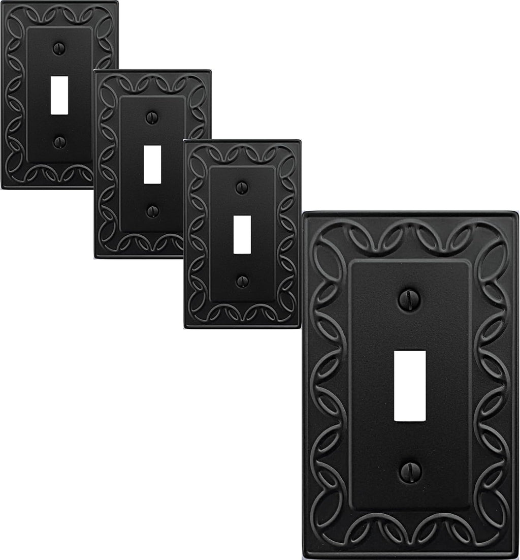 Single Duplex Outlet Cover Plate, 4-Pack Black NovaBloom Metal Wall Plate 1 Gang, Light Switch Cover, for Receptacle Light Switch, Switch Cover Decorative Wallplate, Durable