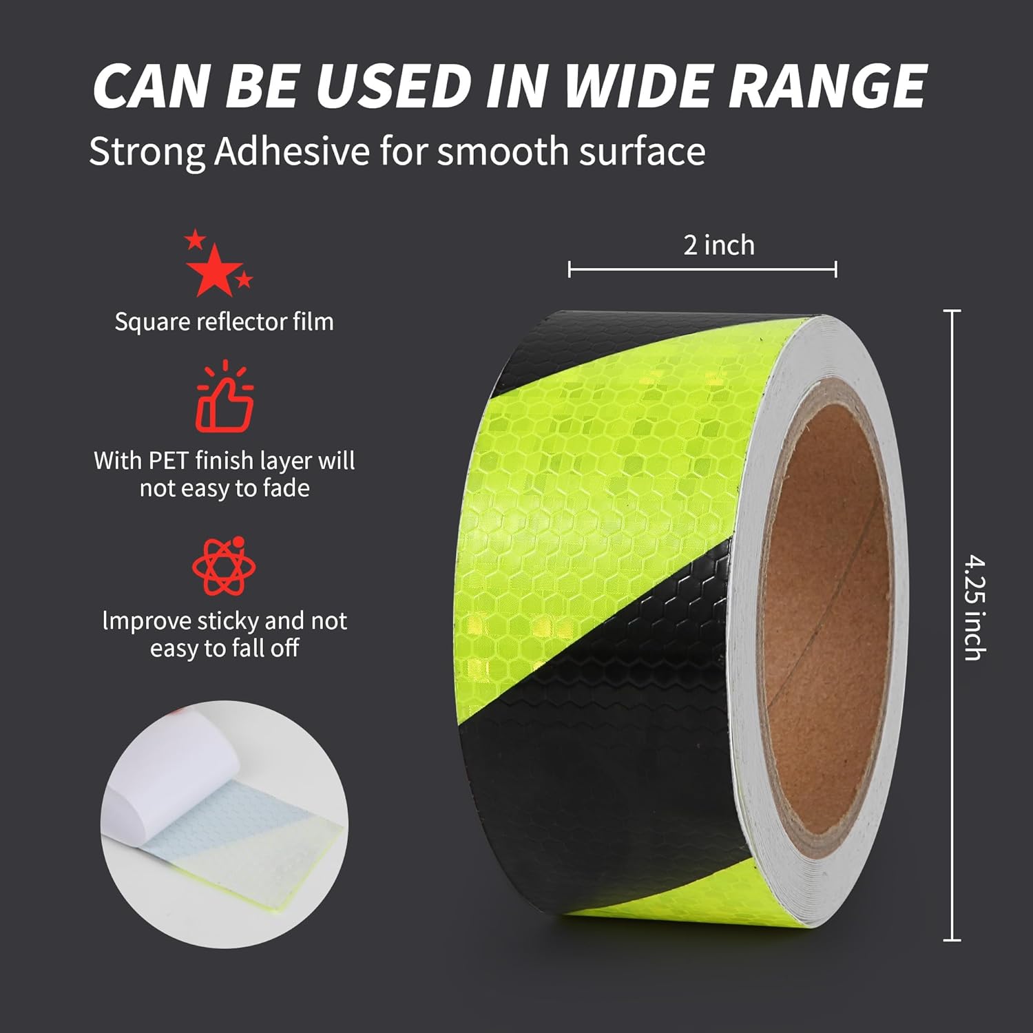 Neon Black Reflective Chevron Tape 2 Inch x 33 FT Waterproof Caution Tape Reflective Stickers for Floor,Step,Cars,Warehouse,exit.