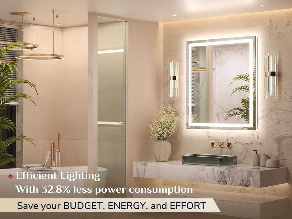 Keonjinn 30 x 36 Inch LED Bathroom Mirror with Lights, Vanity Mirror with Frontlit & Backlit, Dimmable 3-Color Temperature, Lighted Mirror with Anti-Fog, Tempered Glass(Horizontal/Vertical)