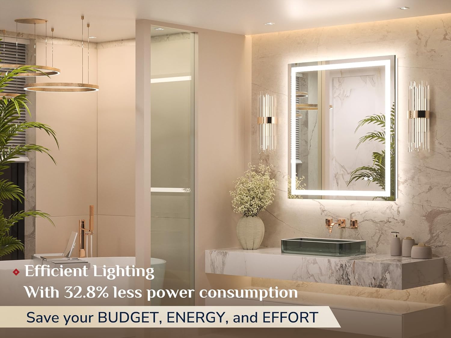 Keonjinn 30 x 36 Inch LED Bathroom Mirror with Lights, Vanity Mirror with Frontlit & Backlit, Dimmable 3-Color Temperature, Lighted Mirror with Anti-Fog, Tempered Glass(Horizontal/Vertical)