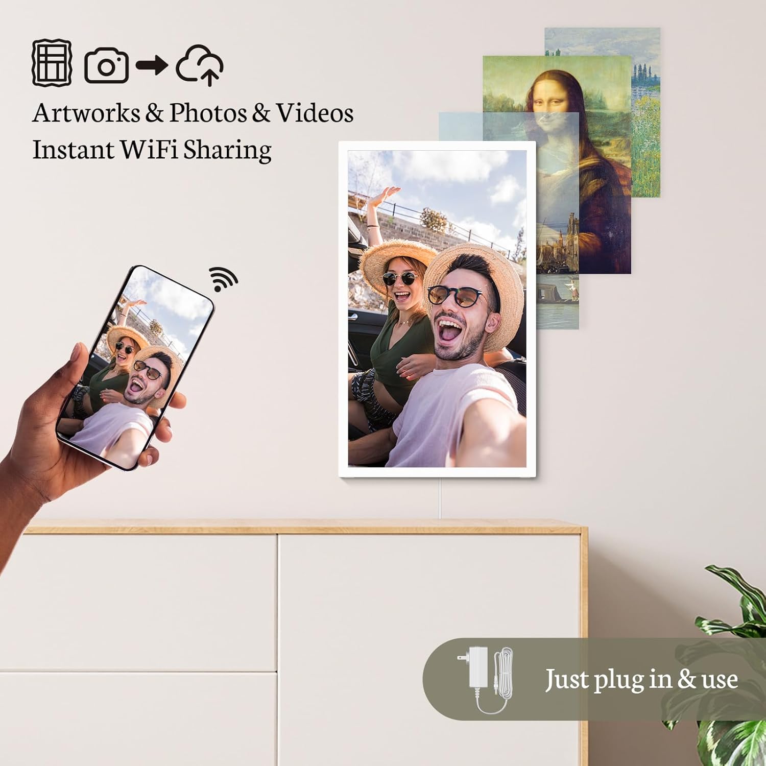 BSIMB Large Digital Picture Frame 21.5 Inch, 64GB Touchscreen 1920x1080 FHD WiFi Digital Photo Frame Electronic Remote Control, Share Pictures/Videos via App/USB/SD Easy Setup Gifts for Mom, White