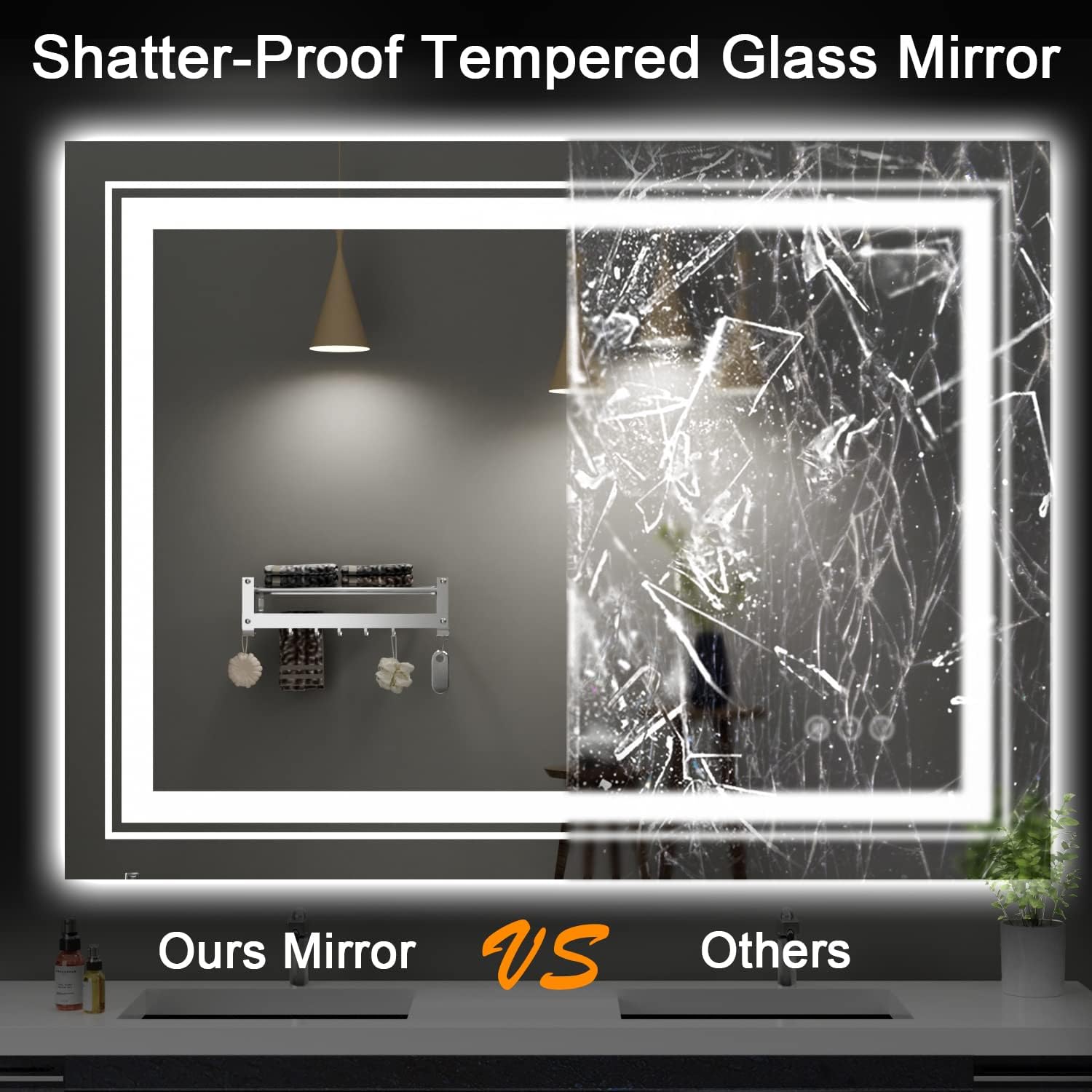 71x31 LED Bathroom Mirror with Front and Backlight, Dimmable Lighted Bathroom Vanity Mirror with Anti-Fog, Memory Function,Tempered Glass(Horizontal/Vertical)